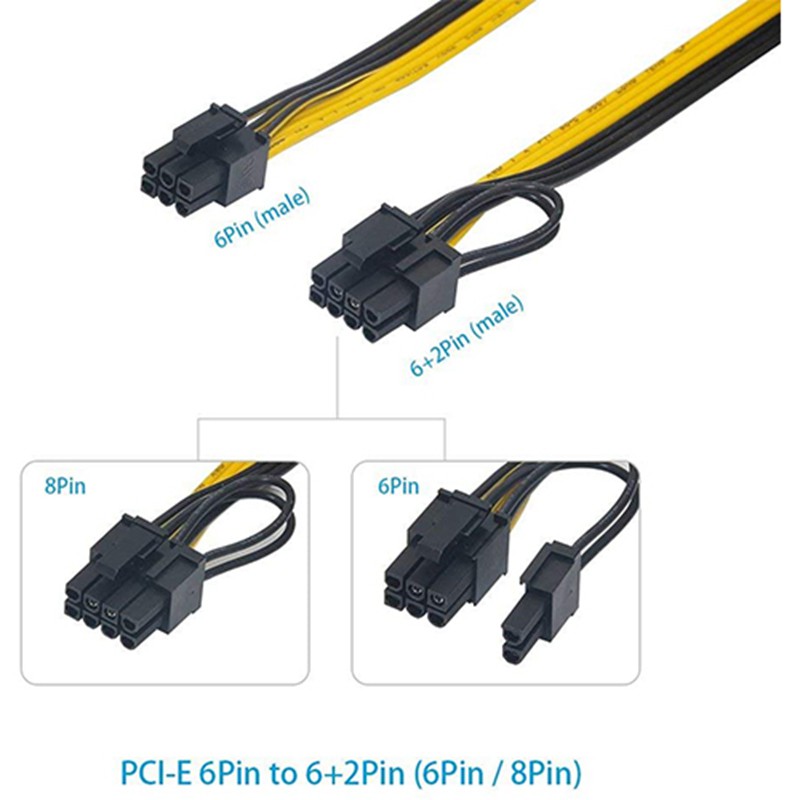 6 Pcs 6 Pin Pci-E To 8 Pin Power Cable 50cm For Server Card Server