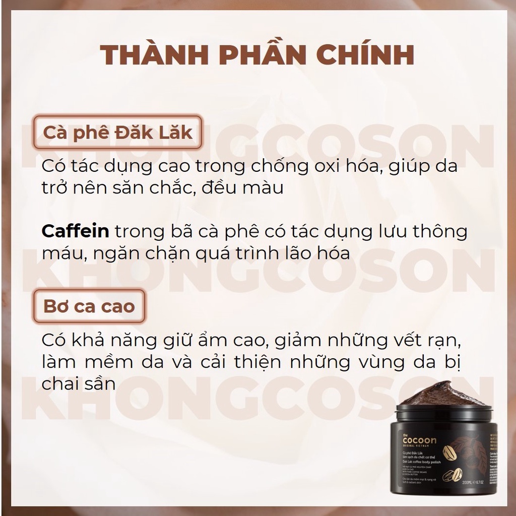Tẩy Tế Bào Chết Cà Phê Đăk Lăk Cocoon Làm Sạch Da Chết Body Cơ Thể 200ml - Khongcoson | WebRaoVat - webraovat.net.vn