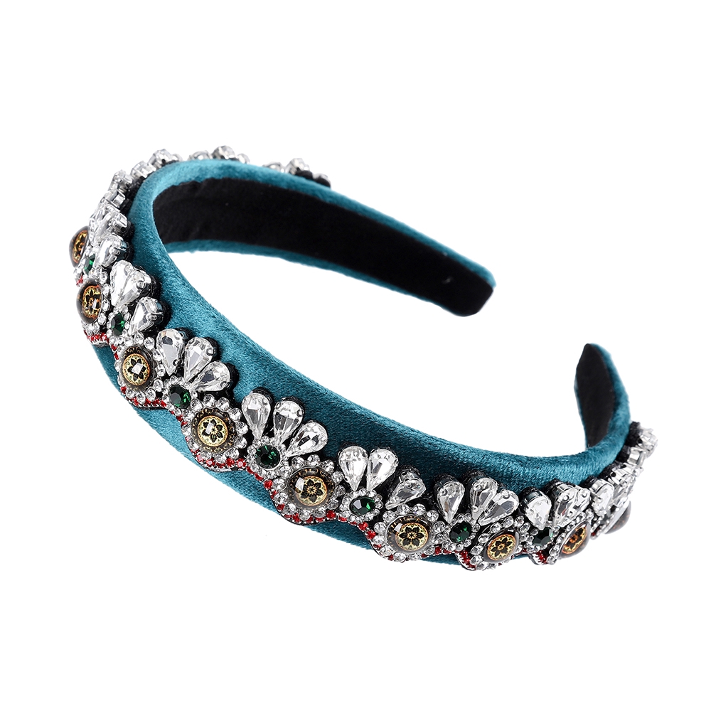 Retro Crystal Diamond Velvet Headband Woman Fashion Rhinestone Wide-brim Hair Band Crown Headdress