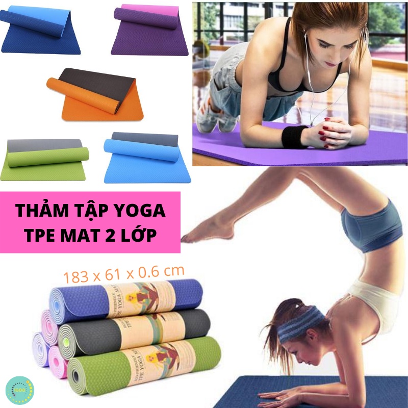 Thảm Tập Thể Dục, Thảm Tập Yoga TPE 2 Lớp 6mm Cao Cấp - Thảm Tập Yoga Tại Nhà Độ Bám Cao, Chống Trơn Trượt