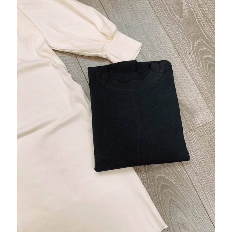 Đầm thun suông tay dài bo đen, trắng, kem🌵 | BigBuy360 - bigbuy360.vn