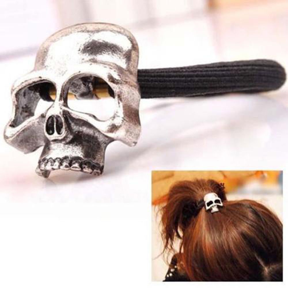 1 Dây Buộc Tóc Mặt Kim Loại Hình Đầu Lâu Cá Tính