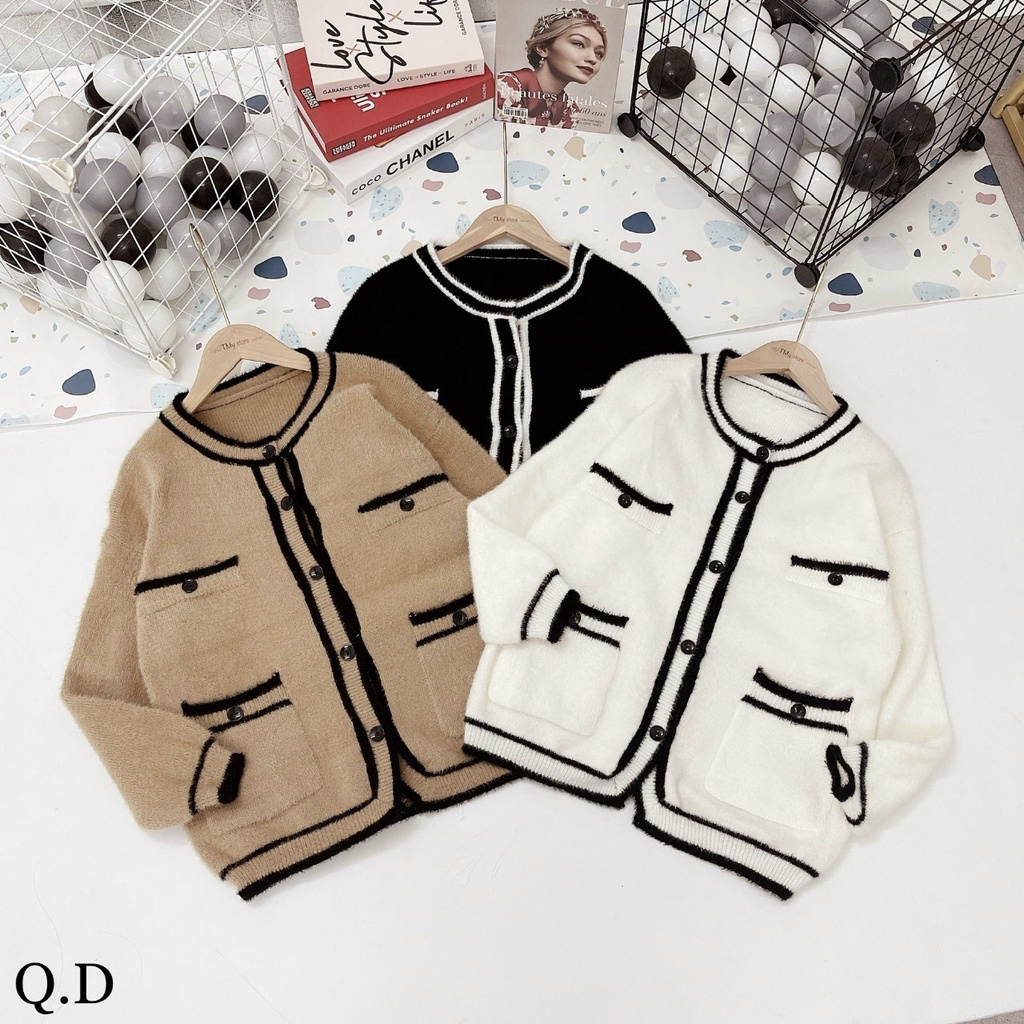 Áo cardigan nữ, áo khoác cardigan len nữ form rộng lông thỏ chất len mềm mịn mặc cực thích phối túi cá tính trẻ trung | BigBuy360 - bigbuy360.vn