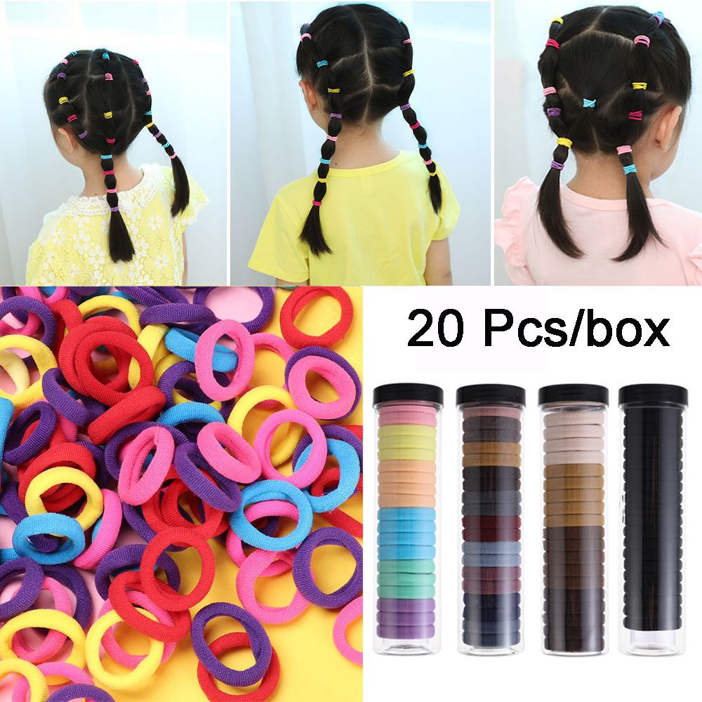 Hộp 20 Dây Thun Buộc Tóc Bằng Nylon Mềm Co Giãn Nhiều Màu Dành Cho Trẻ Em Và Người Lớn