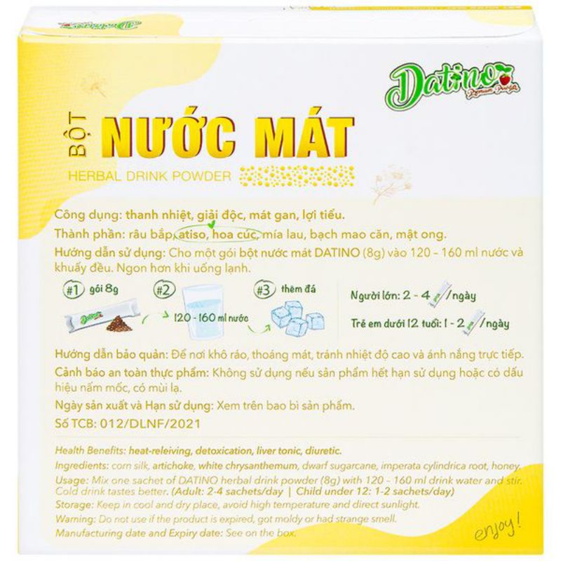 Bột Nước Mát Datino - Thanh Nhiệt, Mát Gan, Không đường, Không chất bảo quản