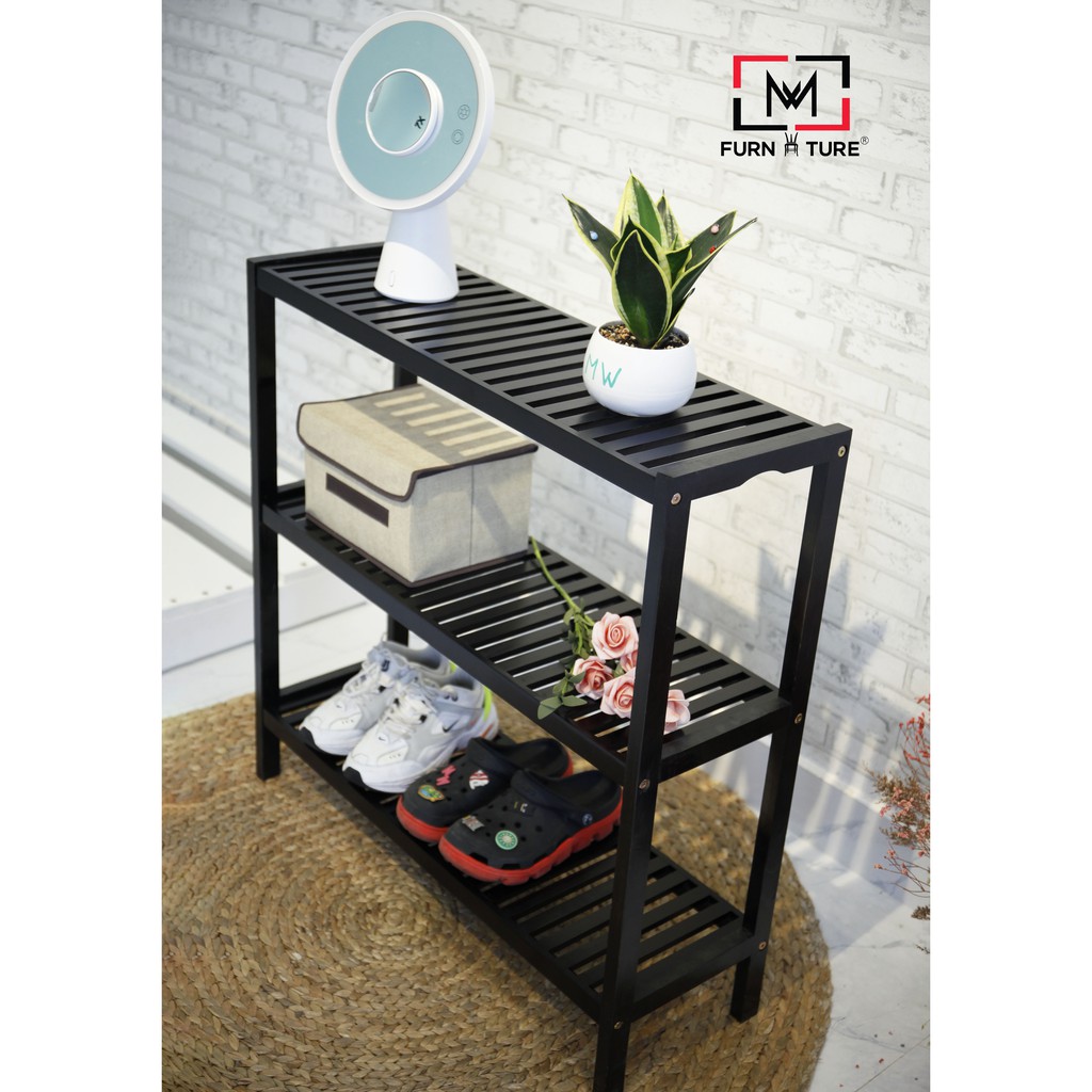 Kệ gỗ để giày dép đa năng 3 tầng Trắng/Đen - MW FURNITURE - Nội thất trang trí