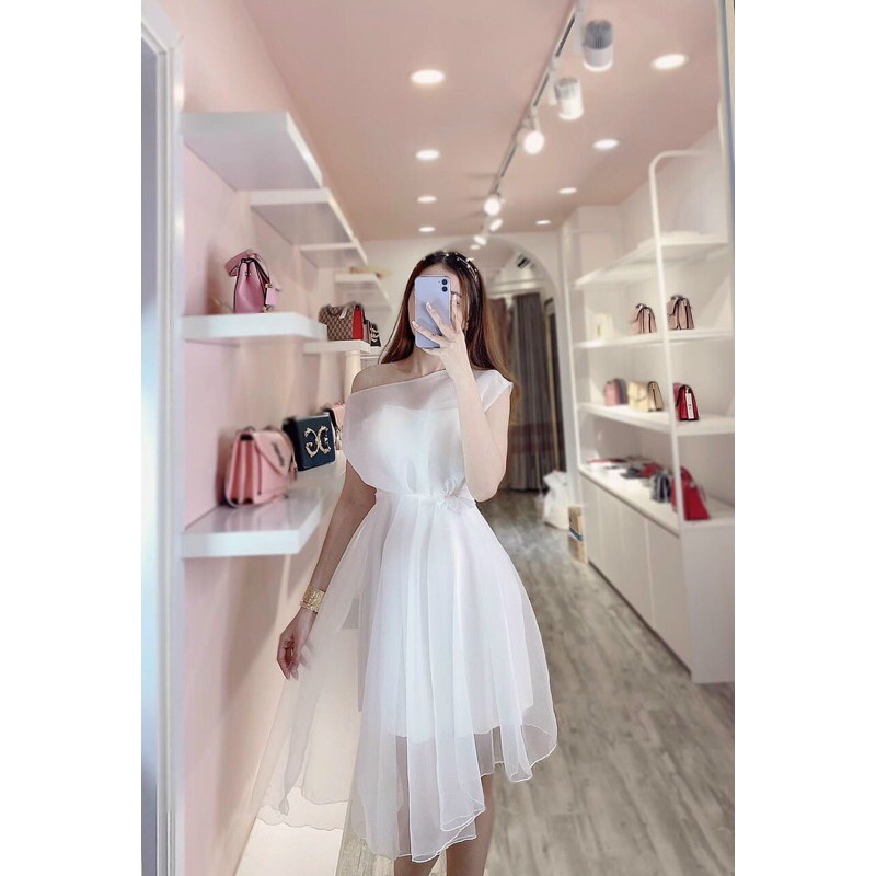 ĐẦM XỐP XOẮN EO CỔ THUYỀN