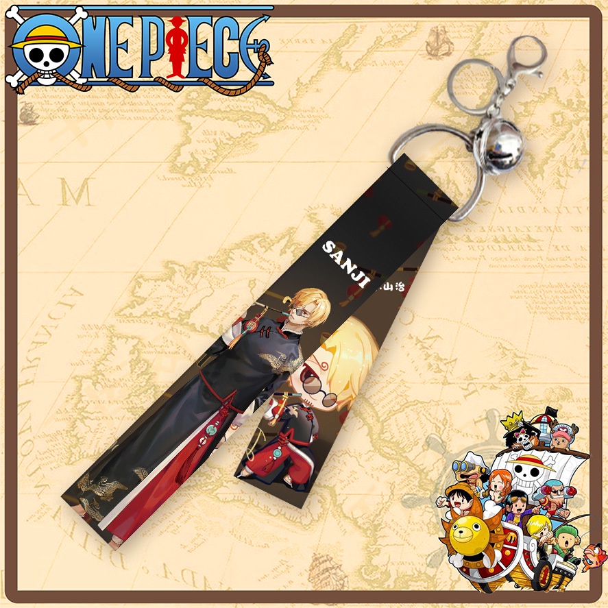 Móc Khóa Gắn Chuông Và Dây Tua Rua Họa Tiết Hoạt Hình One Piece Dễ Thương
