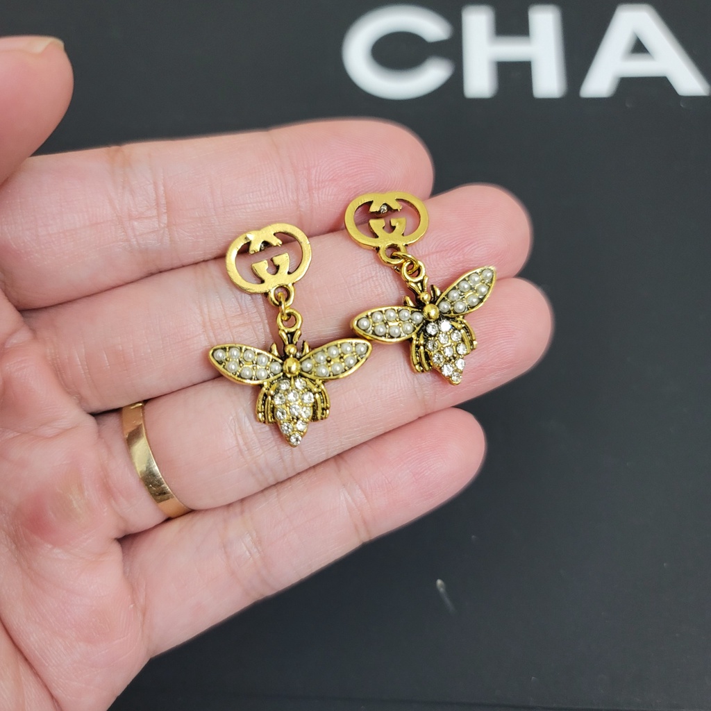 Bông tai thương hiệu GG ong vàng đính ngọc nhân tạo cao cấp TB585