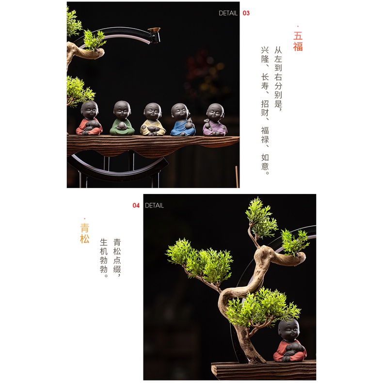Đồ trang trí 5 tiều hòa thượng  - Lư hương chảy ngược chú tiểu nhỏ sáng tạo phòng khách