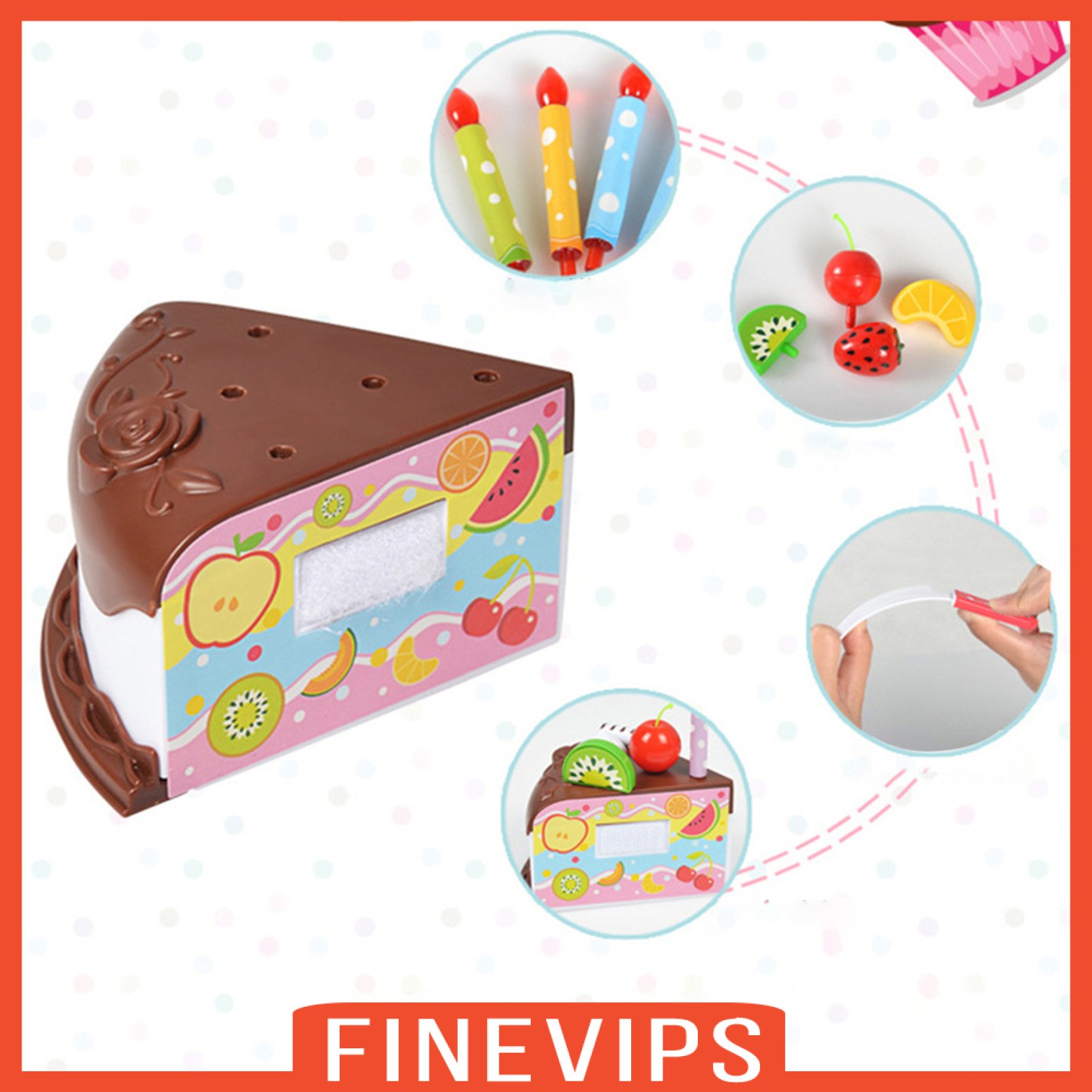 [FINEVIPS] 37 Pcs DIY Birthday Fruit Cake Set Kids Pretend Play Food Toy Kitchen Shop Gifts