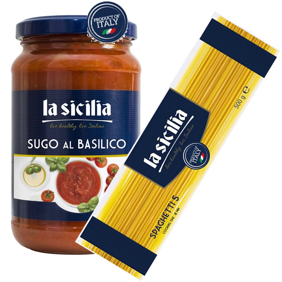 Combo Mỳ Ý Spaghetti + Sốt cà chua húng quế La Sicilia [HSD 2023]