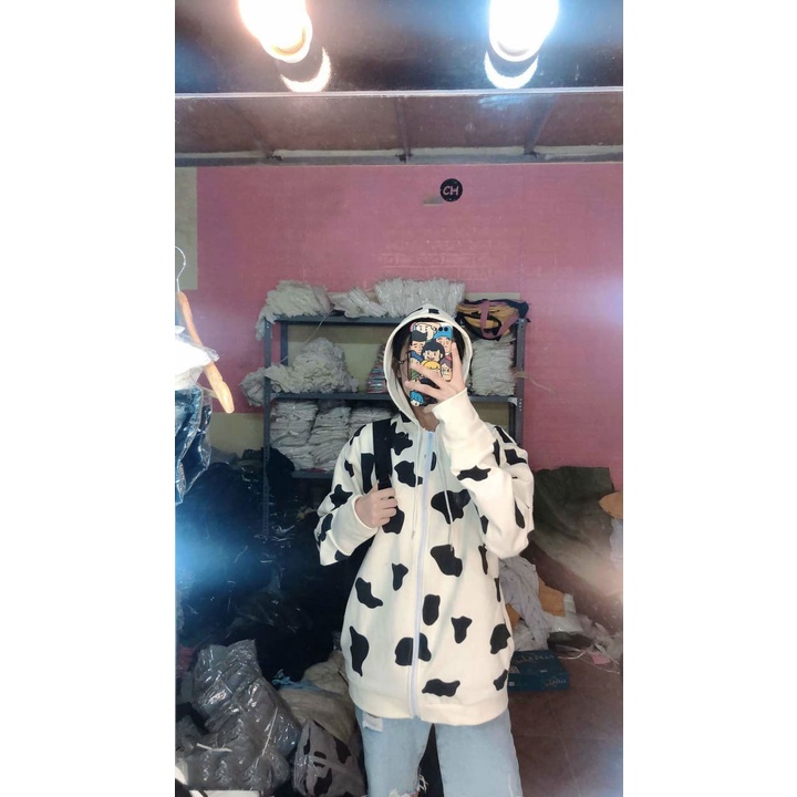 Áo khoác Unisex form rộng BÒ SỮA áo khoác hoodie nam nữ thời trang có mũ cá tính - CUTEZOO