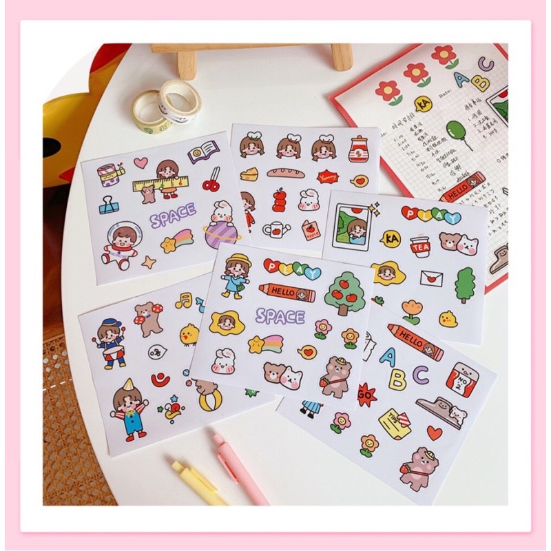 Sticker hoạt hình đáng yêu phong cách Hàn Quốc không thấm nước dùng niêm phong, trang trí điện thoại, sổ tay...