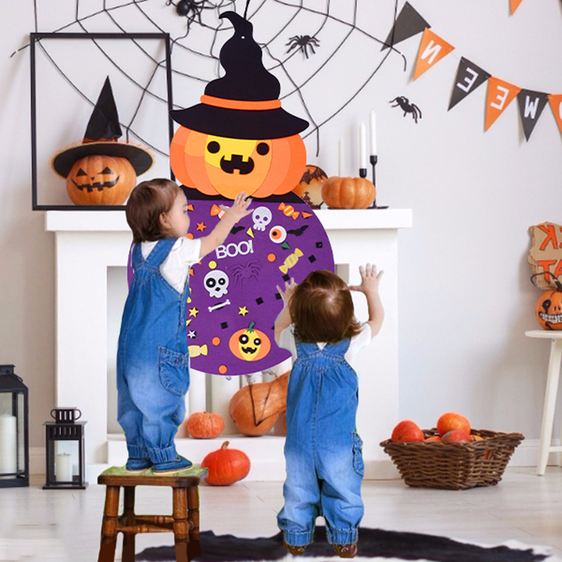Mặt Dây Chuyền Bằng Vải Nỉ Không Dệt Hình Bí Ngô Phù Thủy Bí Ngô Halloween Có Thể Gập Lại Trang Trí Cho Bé Gái