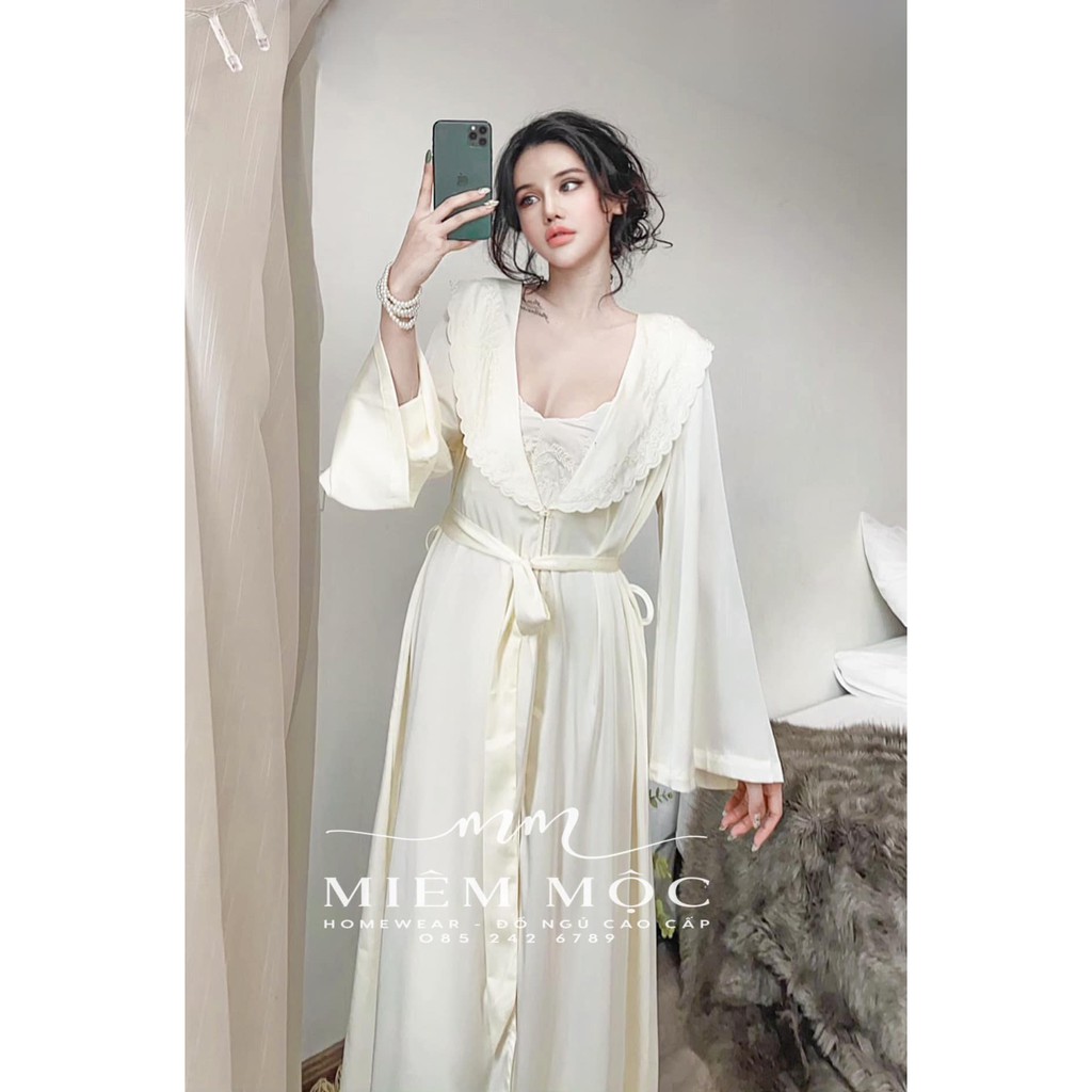 (M.82) Set váy ngủ kèm áo choàng lụa sexy cao cấp miemmoc sang chảnh Đầm mặc nhà gợi cảm quyến rũ