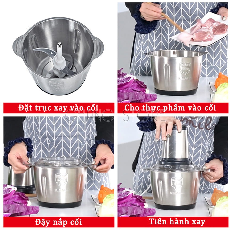 Máy xay thịt đa năng⚜️ FREESHIP ⚜️máy xay sinh tố, cối inox 304 không gỉ 4 lưỡi siêu bền