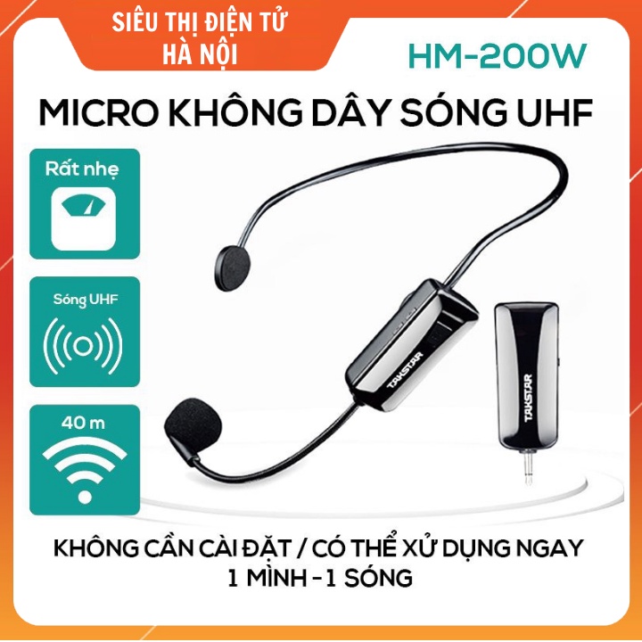 Micro Không Dây TAKSTAR HM-200W - Đeo Tai Sử Dụng Sóng UHF Cao Cấp, Hỗ Trợ Đeo Tai Trợ Giảng ,Học Từ Xa Online