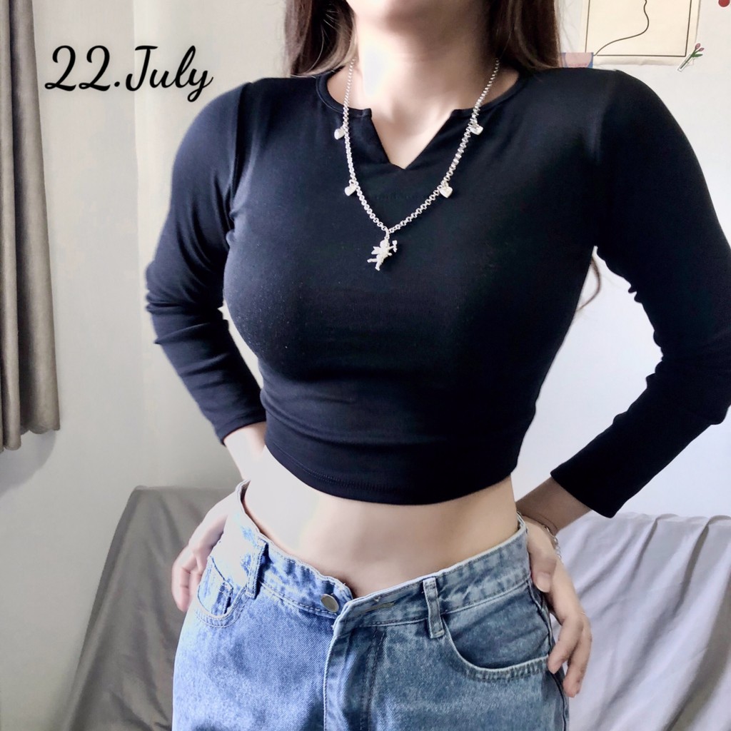 Áo croptop cổ V tay dài sexy nhẹ nhẹ, vải đẹp mịn, co giản tốtHình thật tại shop 22.July