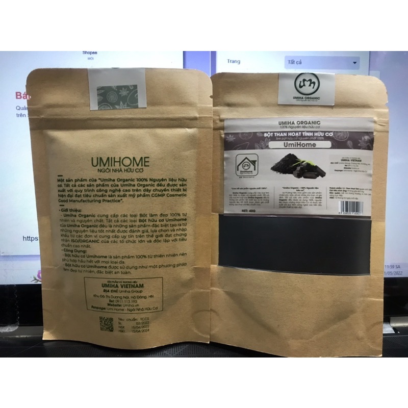 Bột Than Hoạt Tính Hữu Cơ UHIMA 135gr ,Làm Trắng Răng Sạch Mảng Bám