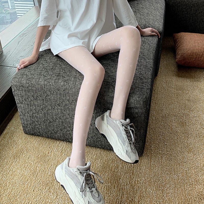 Quần Tất Lưới Mỏng Co Giãn Màu Trơn Đính Nơ Dễ Thương Cho Nữ