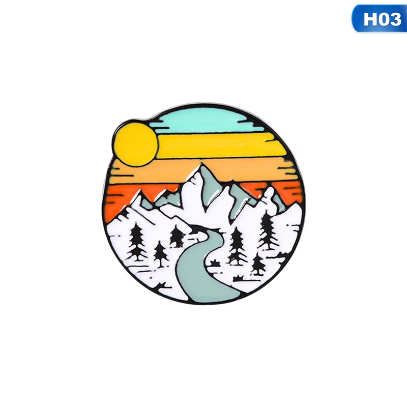Ghim cài áo trang trí hình dạng cầu vồng/máy ảnh polaroid/họa tiết mặt trời lặn phong cách hoạt hình
