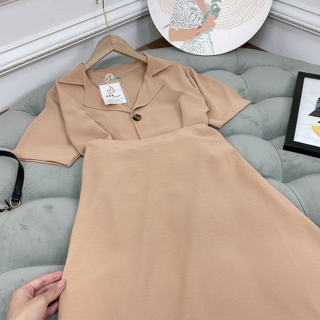 Set áo đũi cổ vest phối chân váy