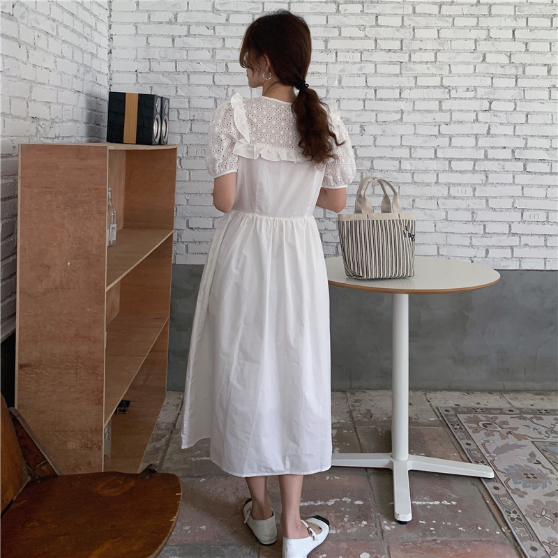 Đầm Tay Ngắn Thêu Họa Tiết Thanh Lịch Phong Cách Hàn Quốc 43181