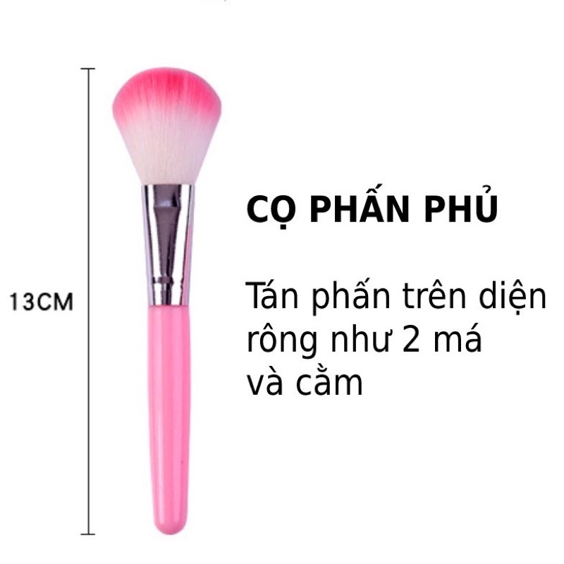 Bộ cọ trang điểm make up 5 món mini tiện lợi màu hồng size 12.5-13.5cm