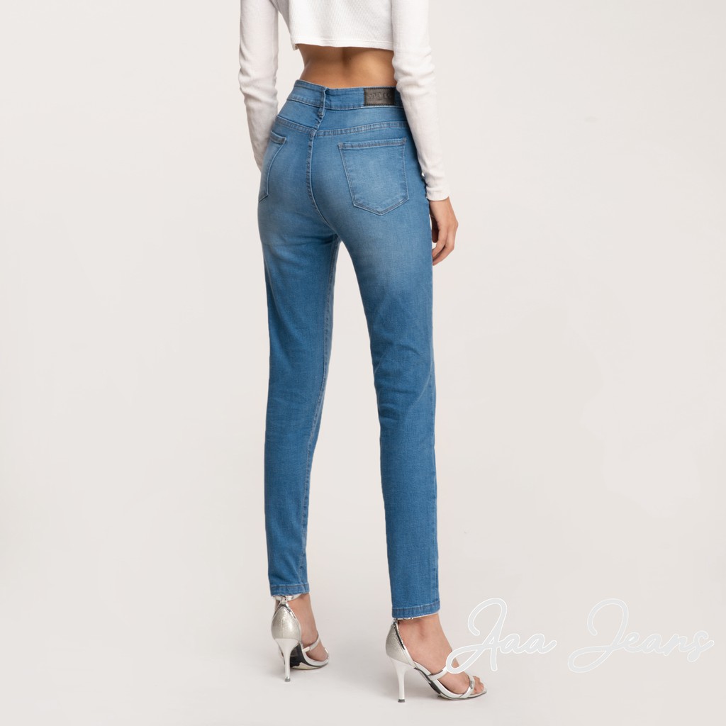 Quần Jean Nữ Dài Lưng Cao Dáng Skinny Xanh Biển Aaa Jeans