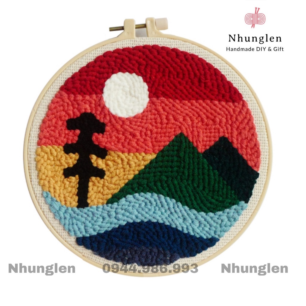 DIY Bộ Thêu Len Xù Núi Rừng Hoàng Hôn- Punch Needle Decor -  Qùa Tặng Handmade Ý Nghĩa