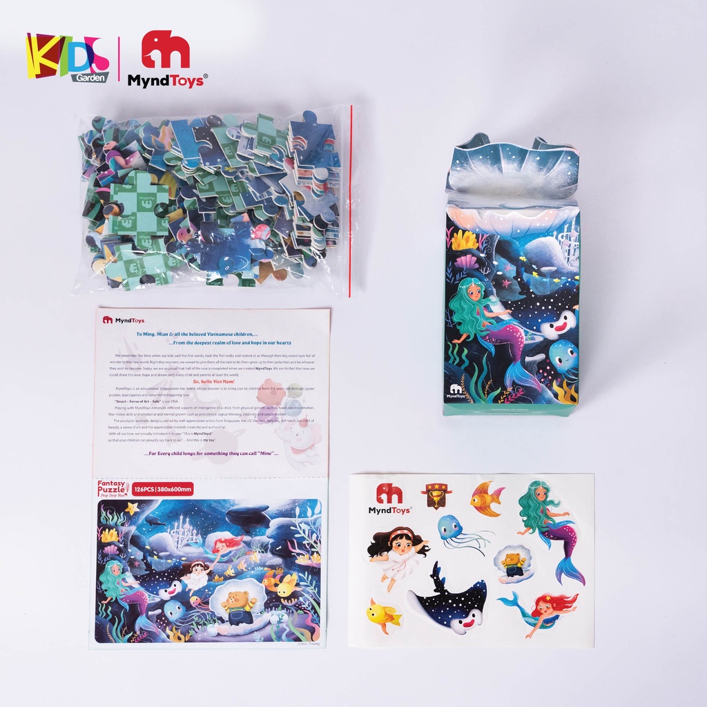 Đồ chơi xếp hình cho bé bộ ghép hình MYNDTOYS  126 mảnh với 1 bức tranh cho trẻ từ 3,5 tuổi MT13-PZDeepBlue KIDSGARDEN