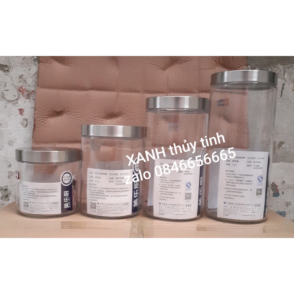 Hũ thủy tinh nắp inox 900/1250/1650/2100ml, hộp/ lọ thủy tinh đựng thực phẩm