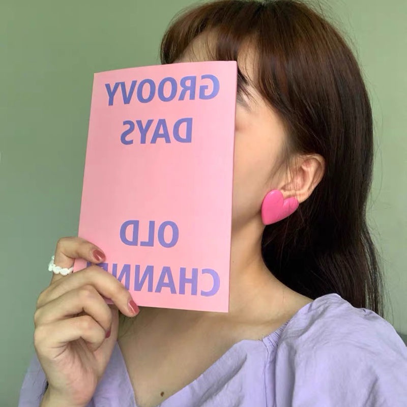 Bán Chạy!Bông Tai Hình Trái Tim Màu Hồng Phong Cách Nhật Bản Xinh Xắn Thời Trang Cho Nữ