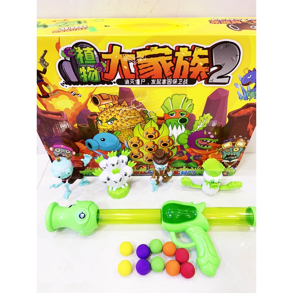 Đồ chơi súng bắn bóng thụt bóng zombie + mô hình zombie