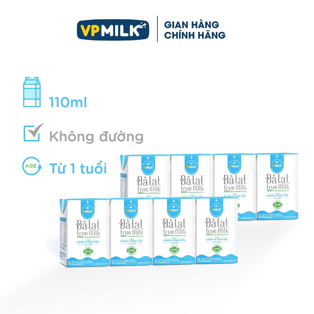 Sữa Tươi Đà Lạt True Milk 110ml (Thùng 48 hộp)