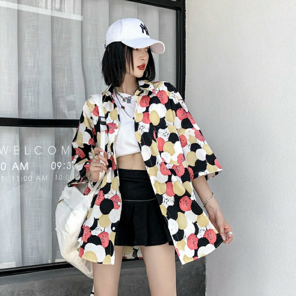 Áo sơ mi nam nữ cặp đôi form rộng họa tiết chấm bi nhiều màu sắc nổi bật chất vải lụa mầm mịn cao cấp | BigBuy360 - bigbuy360.vn