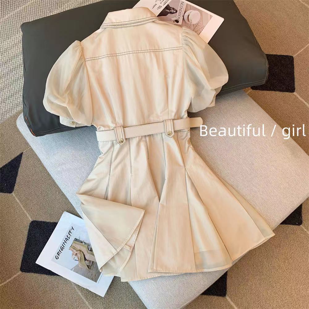 2022 Large fat sister Polo neck slim dress 2022 new design sense of minority French style foreign style bubble sleeve skirt