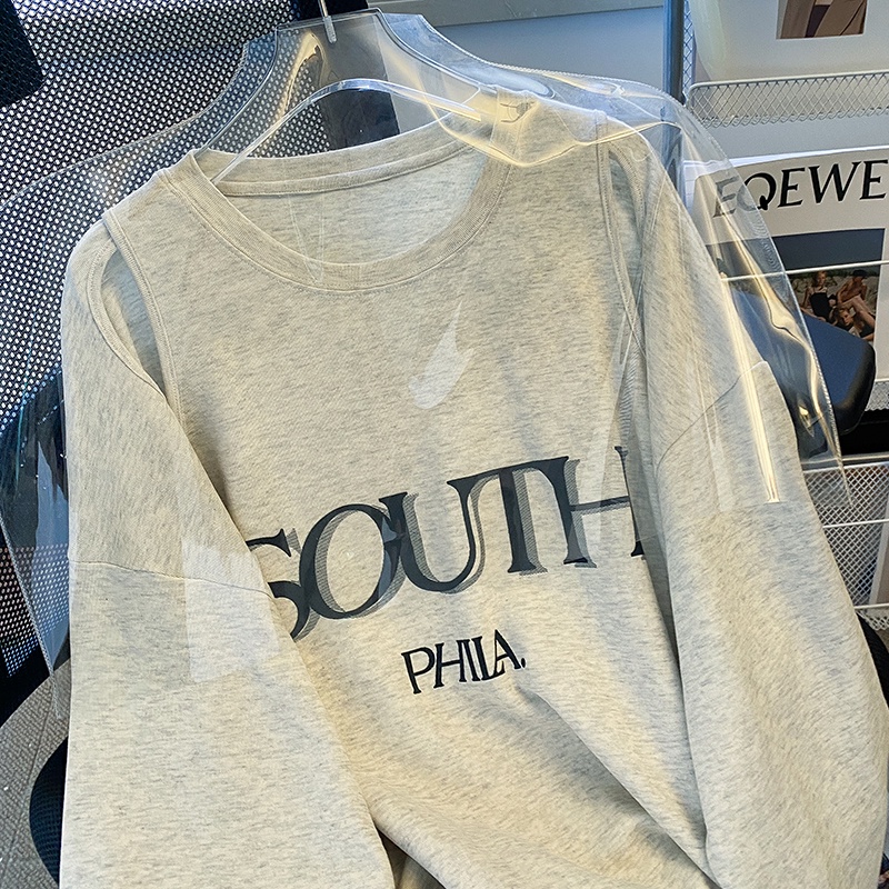 SUXI Áo Nỉ Nữ Dài Tay Cổ Tròn Có In Chữ Thời Trang Hàn Quốc Mới