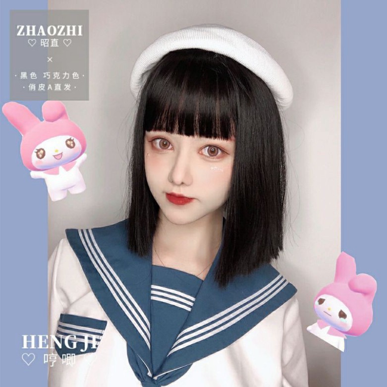 [Sẵn] Wig teen/lolita/cosplay M07 lưới hoa đen ngắn (tóc giả nguyên đầu ngang vai) tại MIU SHOP 09