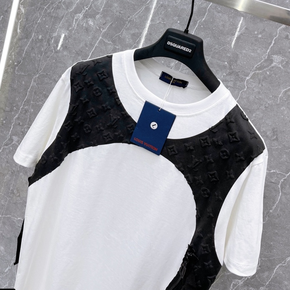 Áo Phông Nam Nữ Lv . Áo Thun Lv Phối Dây Họa Tiết Lv Dập Nổi Chất Cotton Mát Mịn Siêu Đẹp DT STORE MENWEAR