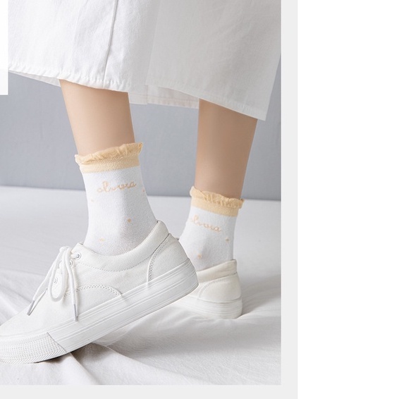 Tất Nữ Nhún Cổ Cao gân tăm Phong Cách Vintage Hàn Quốc TA007