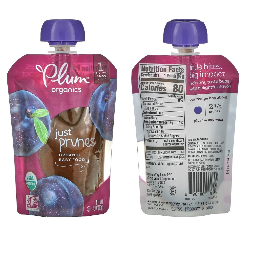 [MẪU MỚI] Mận đen nghiền hữu cơ,giàu chất xơ,ngừa táo bón Plum Organics cho bé từ 4 tháng (4 x 99g)