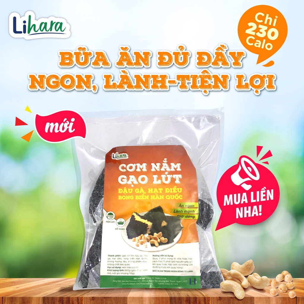 Cơm nắm gạo lứt, đậu gà, hạt điều, rong biển Hàn Quốc