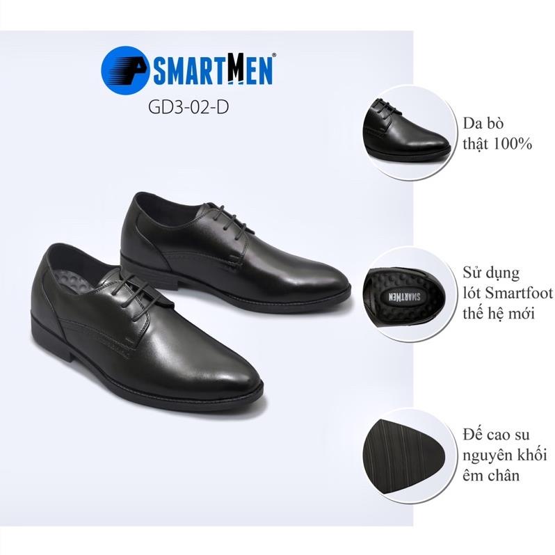 Giày Công sở tăng chiều cao da bò thật SMARTMEN GD3-02 Đen 👞