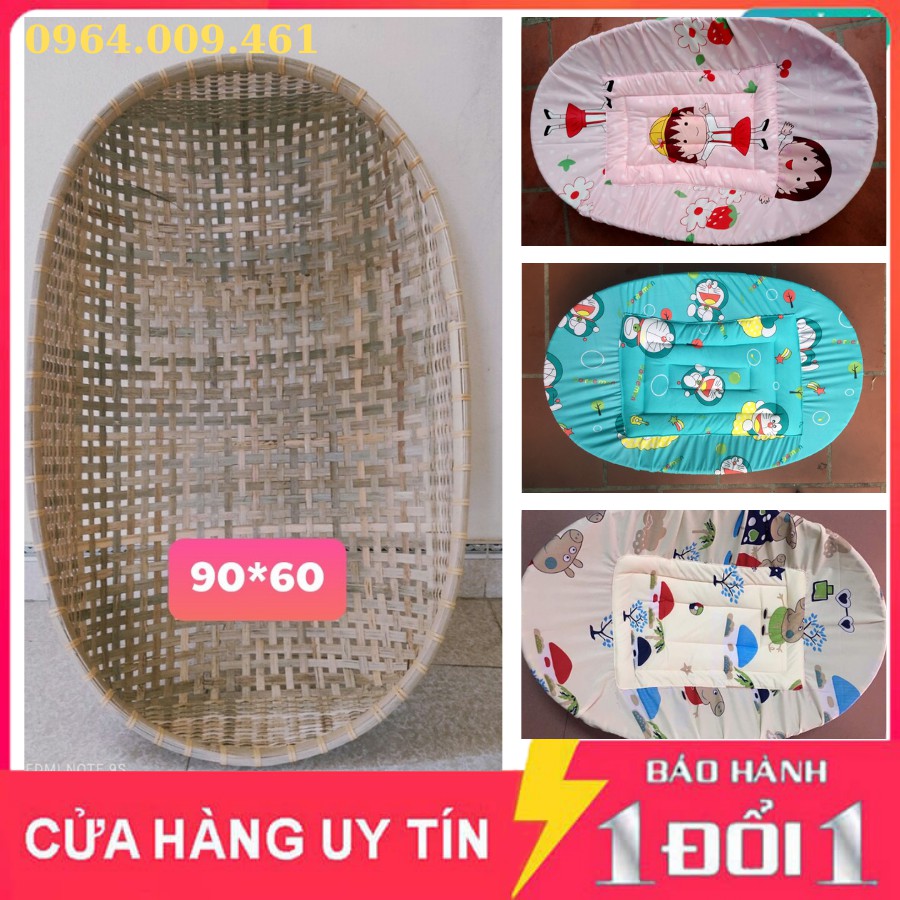 Nôi Tre Đặt Nằm Võng Cho Bé Size 90x60 Kèm Bọc Nệm Lót Nôi Tre