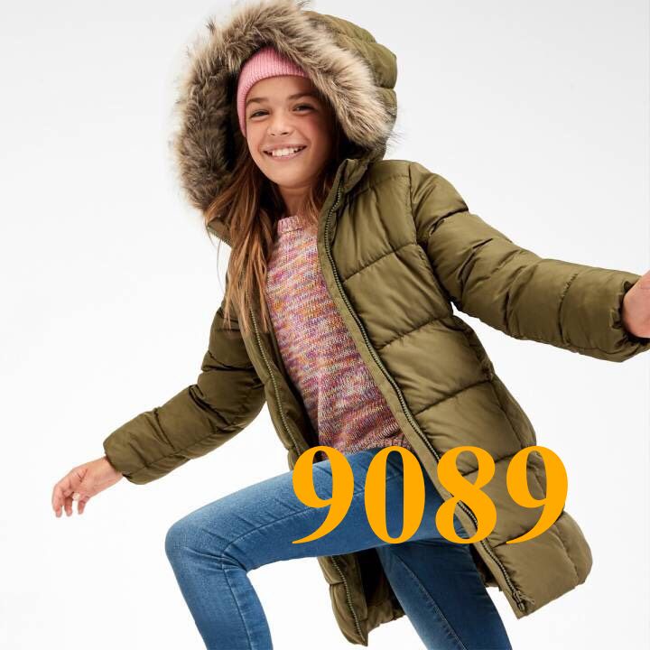 Mã 9089: Áo phao  dáng dài bé gái vnxk dư xịn. Chất mềm, nhẹ, thiết kế mũ lông thời trang.
