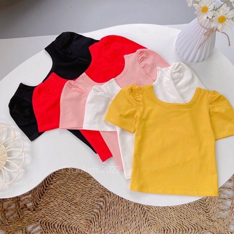 Áo tay phồng cổ tròn basic cho bé