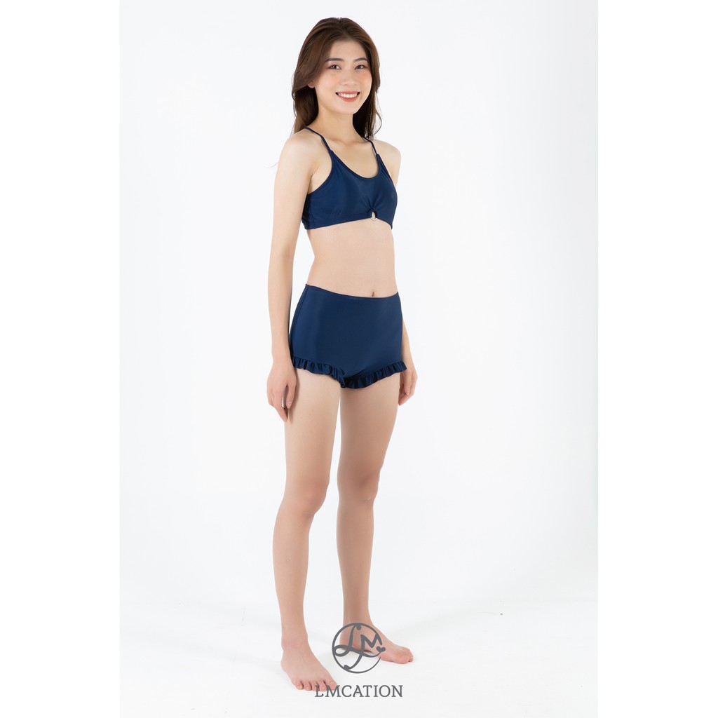 Bộ Đồ Bikini Nữ LMcation - Áo Ngực Krista &amp; Quần Bơi Lưng Cao Phối Bèo Estella - Xanh Đen