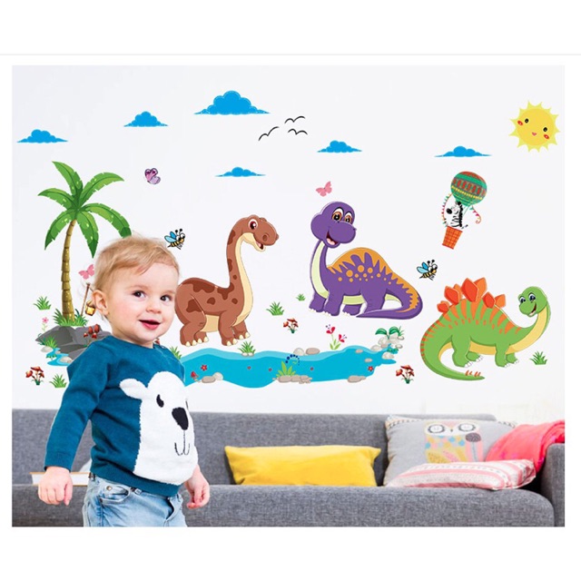 Decal dán tường hình khủng long kute cho bé